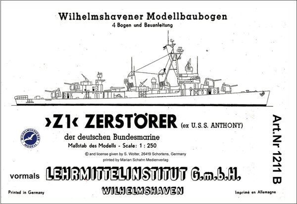 Z1-Z6 Zerstörer / Destroyers Aufbauten: grau - superstructre: grey