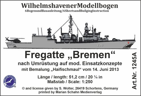 Möwe-Modell Fregatte Karlsruhe, BREMEN Typ F122 mit "Haifischmaul"