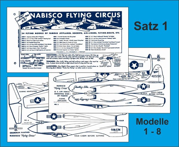 Flugmodelle Wallis Rigby "NABISCO FLYING CIRCUS" Satz 1 Modelle 1 bis 8