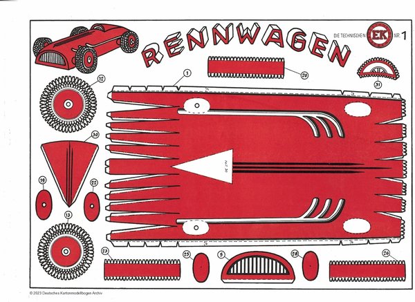 Eckart Klein Verlag Bastelbogen Nr. 1: Selbstfahrender Rennwagen (1935)